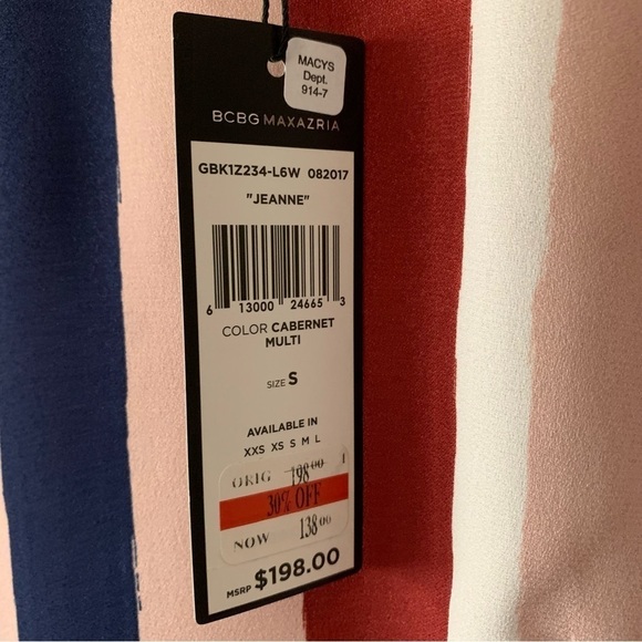 NWT BCBGMAXAZARIA Jeanne Striped Cabernet Blouse Boho Bell Sleeves Size Small - Picture 12 of 14